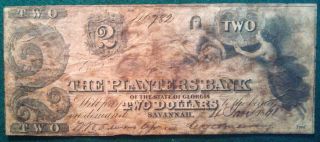 1861 Planters Bank Two - Dollar Note - Savannah,  Georgia photo