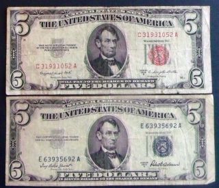 One 1953b $5 United States Note & One 1953a $5 Silver Certificate (e63935692a) photo