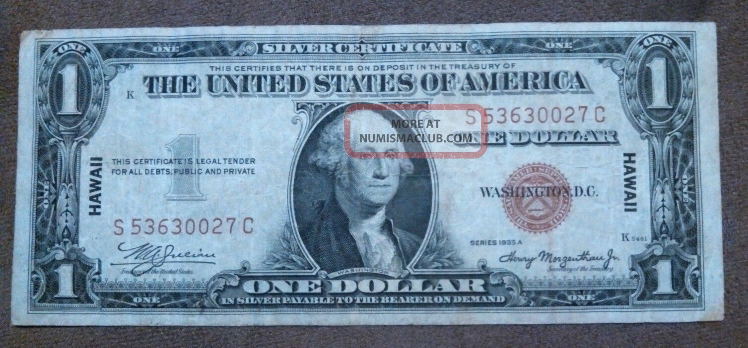 1935a Dollar Bill,  Hawaii Note,  Old Paper Money,  Us Currency,  Ww2,  Collect & Save$$$ Small Size Notes photo