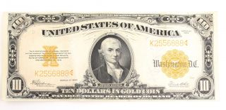 Us $10 Bill Gold Certificate 1922 Paper Money Gold Seal Orange Back Large Note photo