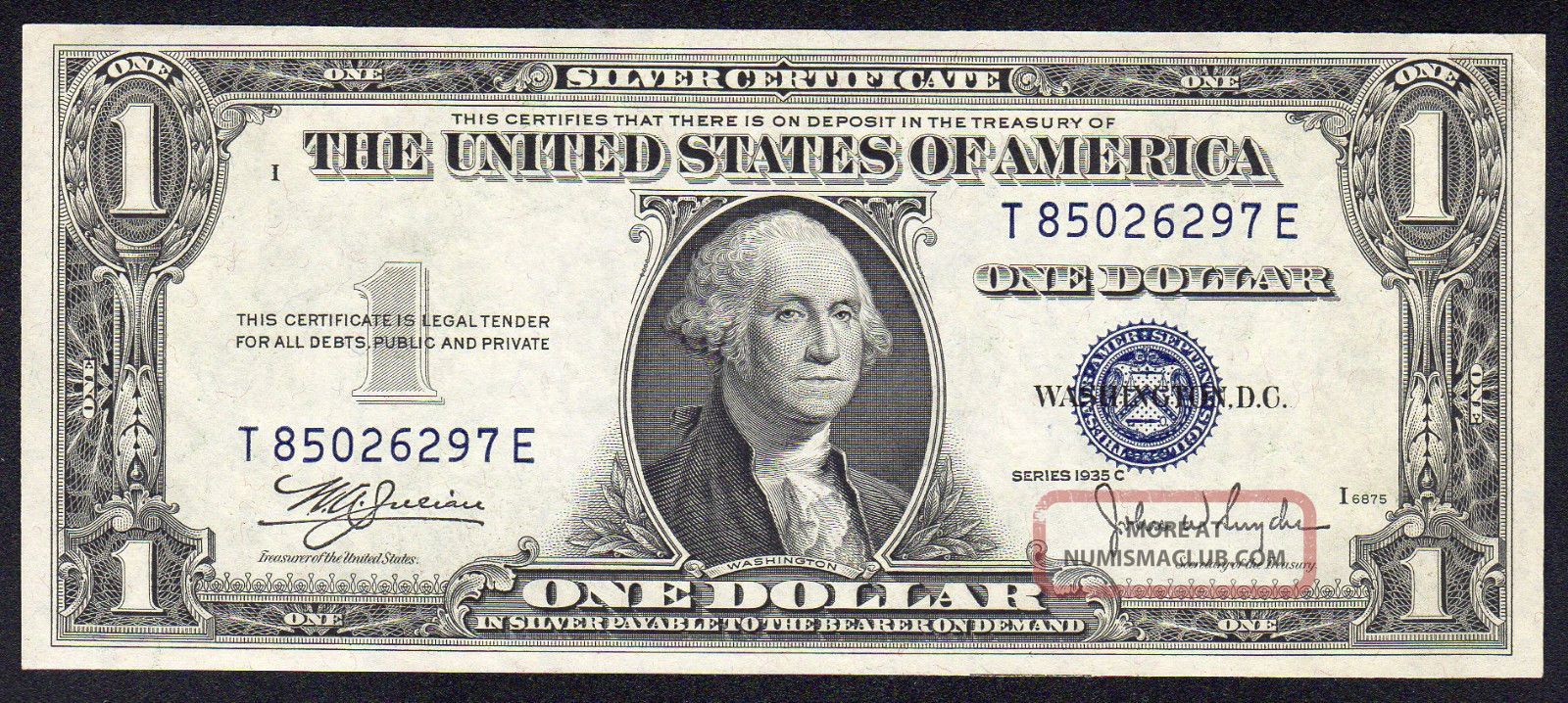 $1 1935 C 1 T/e Block Blue Seal Silver Certificate Small Size Notes photo