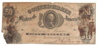 T - 8 1861 $50 Confederate States Of America Civil War Fifty Plate B photo