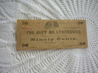City Of Lynchburg Virginia 90 Cents Tax Note - May 1 1862 Civil War Era No.  4829 photo