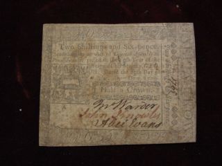 Oct.  25 1775 Pennsylvania 2 Shillingand 6 Pence (half Crown) Plate A V F photo
