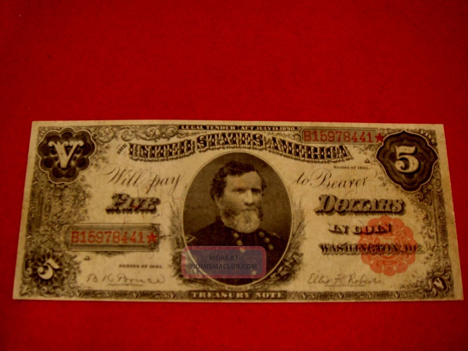 1891 Legal Tender $5 General Thomas Note Large Size Notes photo