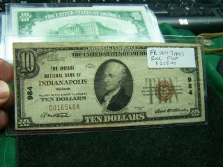 1929 $10 National Currency Indianapolis,  In Fr 1801 Type I Rare F/vf photo