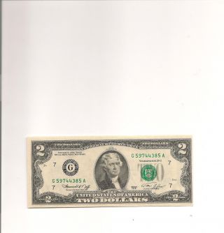 1976 $2 Frn Chicago G Sn G59744385a Cu Unc Shift And Cutting Error Note photo