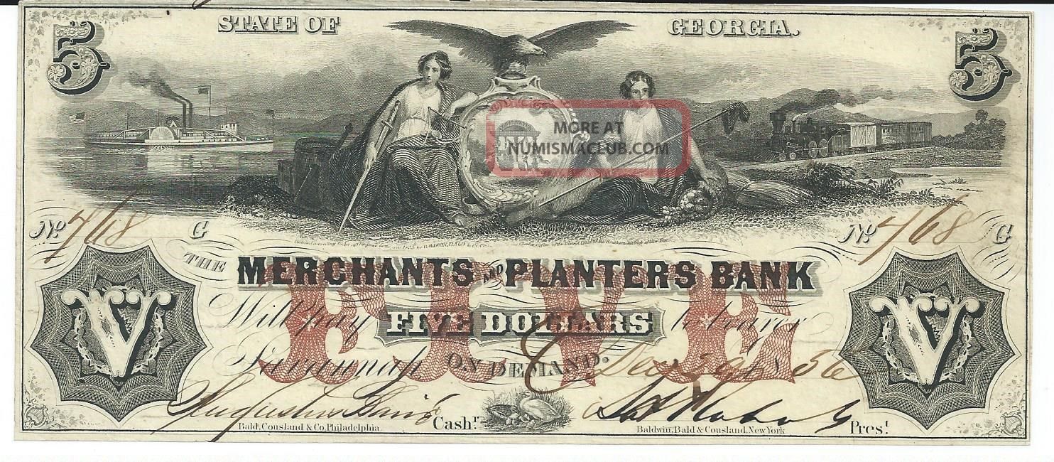 Savannah Merchants Planters Bank 5 1856 Signed Issued Low
