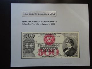 1996 Bep ' The Era Of Silver And Gold ' Intaglio Print Of Face Of $500 Note photo