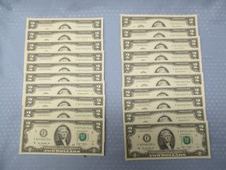 20 Consecutive 2009 2 (two) Dollar Bills photo