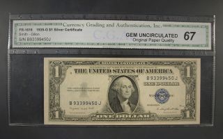 1935 G Us One Dollar Blue Seal Silver Certificate Certified Cga 67 B93399450j photo