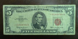 1963 Series $5 Dollar Red Seal United States Star Note photo