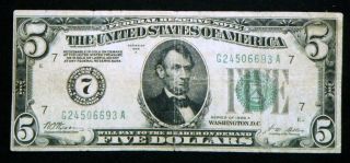 1928a $5 Redeemable In Gold On Demand Note Number 7 - Ga Block Chicago Lot2 photo