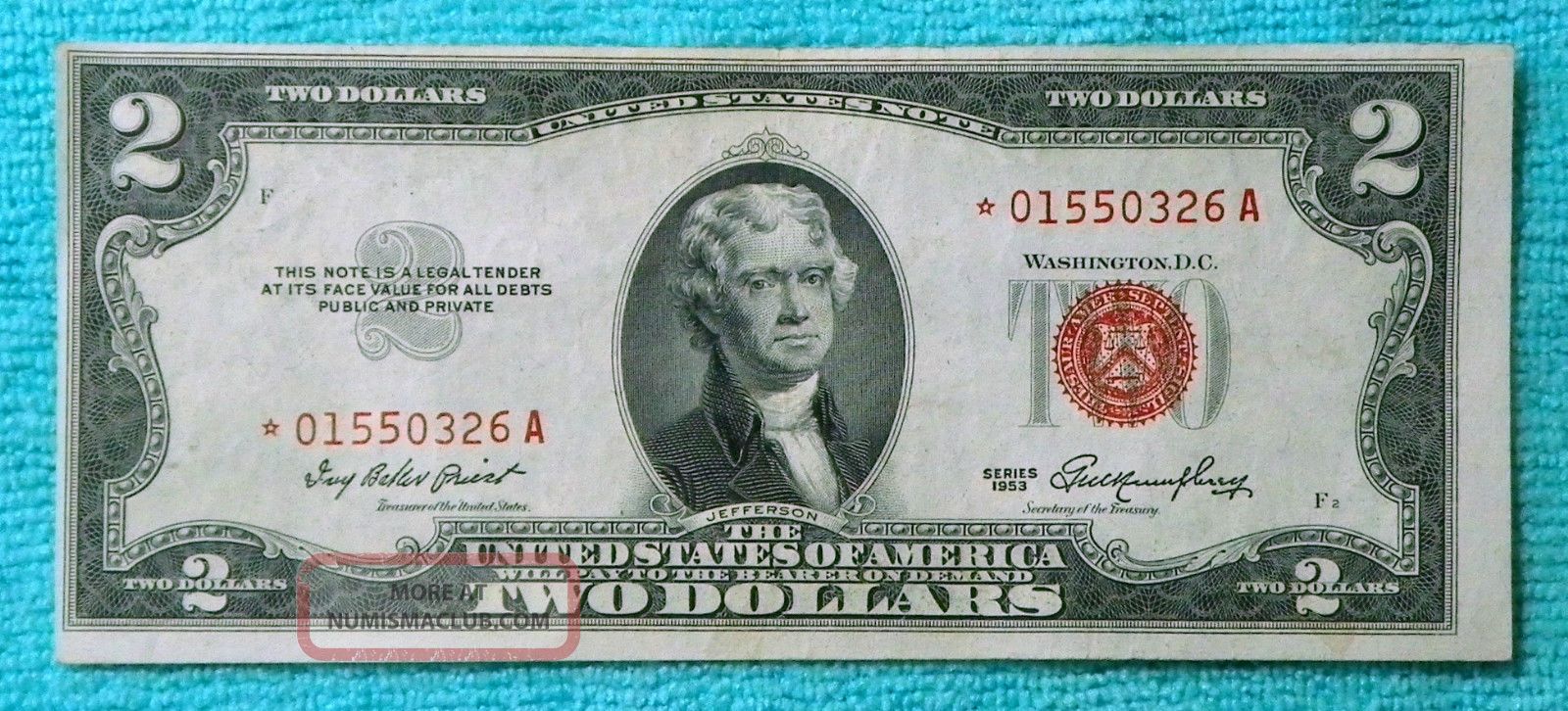 red seal 2 dollar bill star note