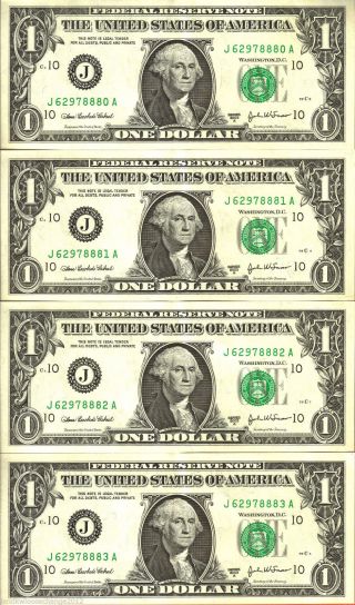 2003 $1.  00 4 Sequential Crisp Uncirculated Notes photo