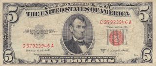 Vf 1953b Red Seal $5.  00 Us Note Cash Old Rare Us Money Vintage Currency Note photo