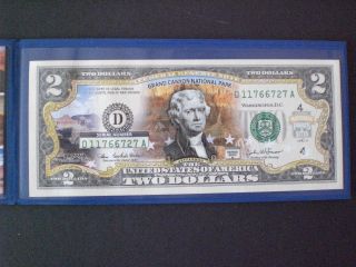 Legal Tender Us Colorized $2 Grand Canyon National Park W/ Folder Series 2003a photo