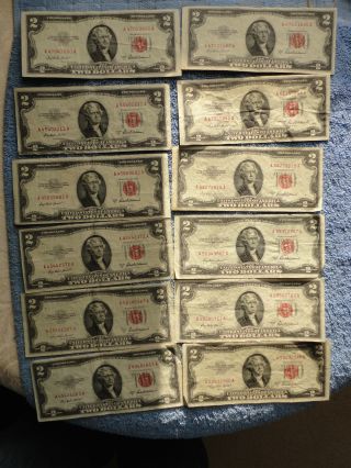 12 1953a $2 Legal Tender Notes - Group At Great Price,  Take A Look Now Wow photo