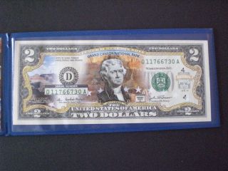 Legal Tender Us Colorized $2 Grand Canyon National Park W/ Folder Series 2003a photo