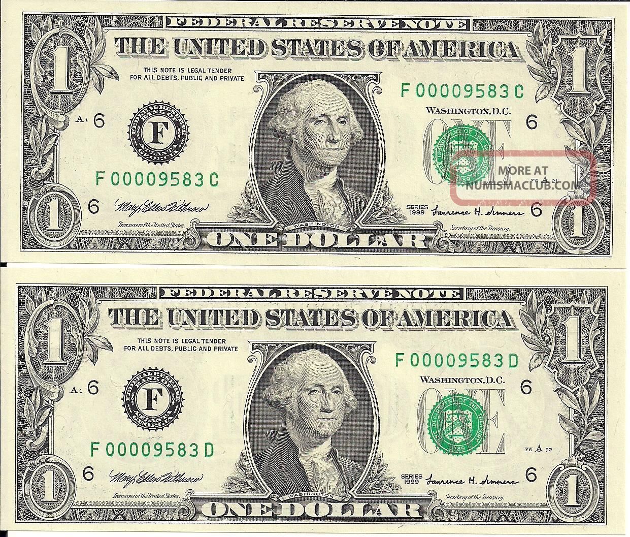 Rare 2 Matching (same Serial) Low 0000 $1 Dollar Bills Notes Series ...