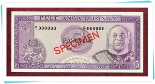 Tonga,  5 Pa ' Anga Nd (1974 - 83) Unc,  P21s Official Specimen W/all Zeroes Ser.  No. photo
