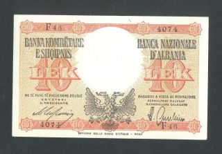 Albania 10 Lek Nd (1939) Unc P11 High Banknote photo