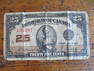 Dominion Of Canada 25 Cents 1923 Paper Money photo