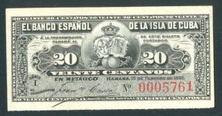Havana 20 Centavos 15 - 2 - 1897 Unc -,  Over 116 Years Old Banknote photo