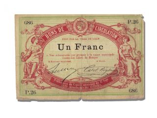 French War Emergency Issues,  Bon De Circulation,  1 Franc,  Lille photo