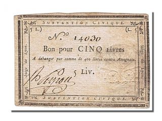 French Assignats,  Siege Of Lyon,  5 Livres Issue Of 28 And 31 August 1793 photo