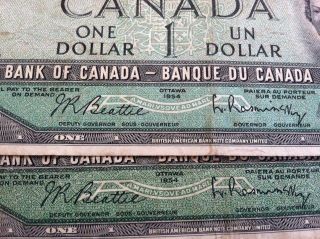 1954 Canada Ottawa $1.  00 Bank Notes (3) & 1973 Canada $1.  00 (1) Good - Vg Condit photo
