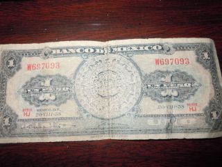 1958 Mexico Banco De Mexico Un Peso Series Hj photo