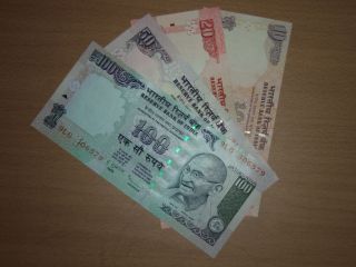 India 100,  50,  20,  10 Rupees Unc photo