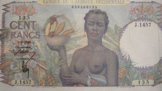 French West Africa 1946 100 Francs Banknote Rare /// J.  1457 photo