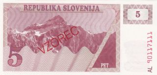 Slovenia: 5 Tolarev,  (19) 90.  P - 3s1 (vzorec).  Uncirculated.  Republika Slovejina photo