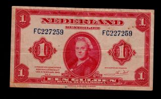 Netherlands 1 Gulden 1943 Fc Pick 64 Vf. photo