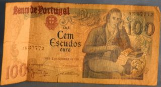 Portugal 100 One Hundred Escudos Bank Note,  Circulated,  1980, photo