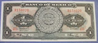 1967 One Peso Note Bank Of Mexico Series Bdd,  Unc. photo