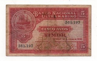 Portugal Portuguese Timor 5 Avos 1940 Pick 12 Look Scans photo