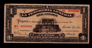 Mexico 1 Peso El Estado De Yucatan 1916 Pick S1135 F - Vf. photo