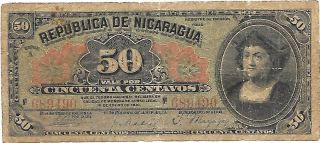 Old Nicaraguan Note 50 Cts 1910 P - 43a photo