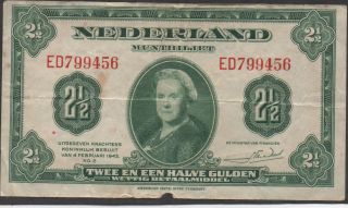 Netherlands,  2 1/2 Gulden,  4.  2.  1943,  P 65a,  Prefix Ed photo