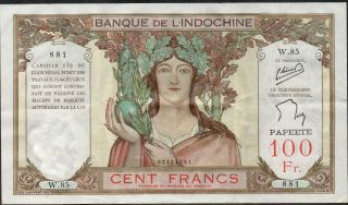 Tahiti,  100 Francs,  Nd.  1939,  P 14c,  Series W.  85 photo