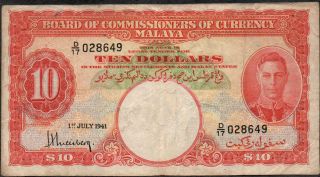Malaya,  $10,  1.  7.  1941,  P 13,  Prefix D/17 photo