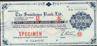 Japan / The Sumitomo Bank Ltd.  / Osaka,  50 000 Yen,  Travelers Check,  Specimen photo