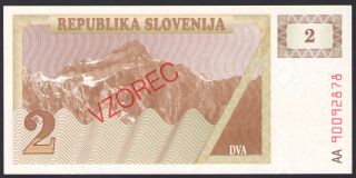 Slovenia - P 2 / P2 - 2 Tolarjev Specimen (vzorec) Banknote/note - 1990 - Unc photo