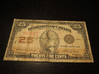 1923 Dominion Of Canada Shinplaster 0.  25 Cents Paper Money Campbell Clark 642412 photo