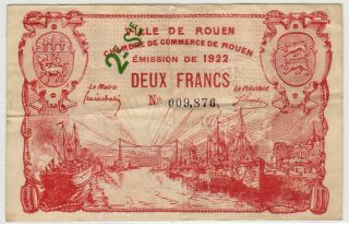 France / Rouen 1922 2nd Serie 2 Francs Pirot 110 - 69 Circ. photo