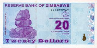 Zimbabwe 20 Dollars 2009 P - 95 Unc photo