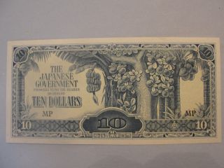 Malaysia Japanese Government Banknote 10 Dollars Wwii photo